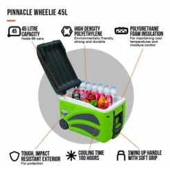 Vango Pinnacle 45L Wheelie Cooler - 100 Hr 14 Vango Pinnacle 45L Wheelie Cooler - 100 Hr -Vago Camping Shop pinnacle wheelie 45l infographic lo