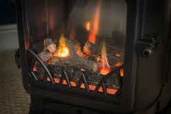Indoor Gas Heater Log Set -Vago Camping Shop provence lifestyle matt black log set close up img 3036
